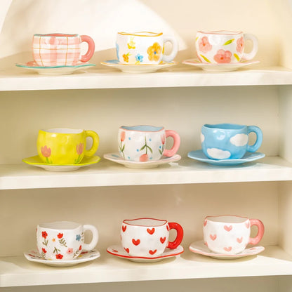 Hand-Painted Ceramic Mug & Saucer