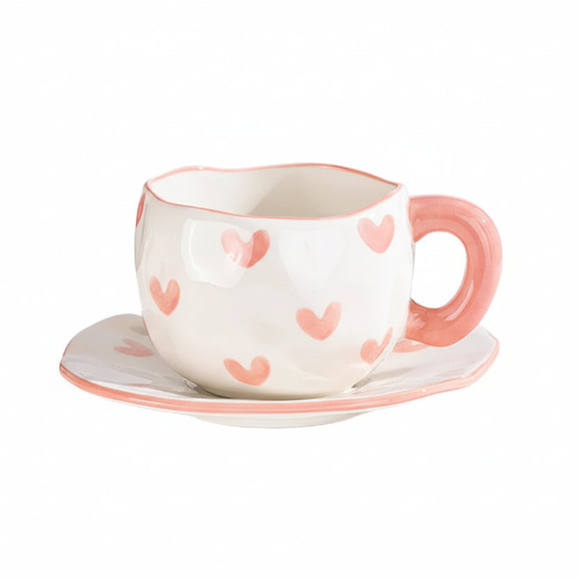 Hand-Painted Ceramic Mug & Saucer