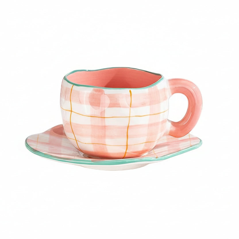 Hand-Painted Ceramic Mug & Saucer