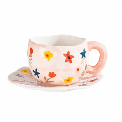 Hand-Painted Ceramic Mug & Saucer