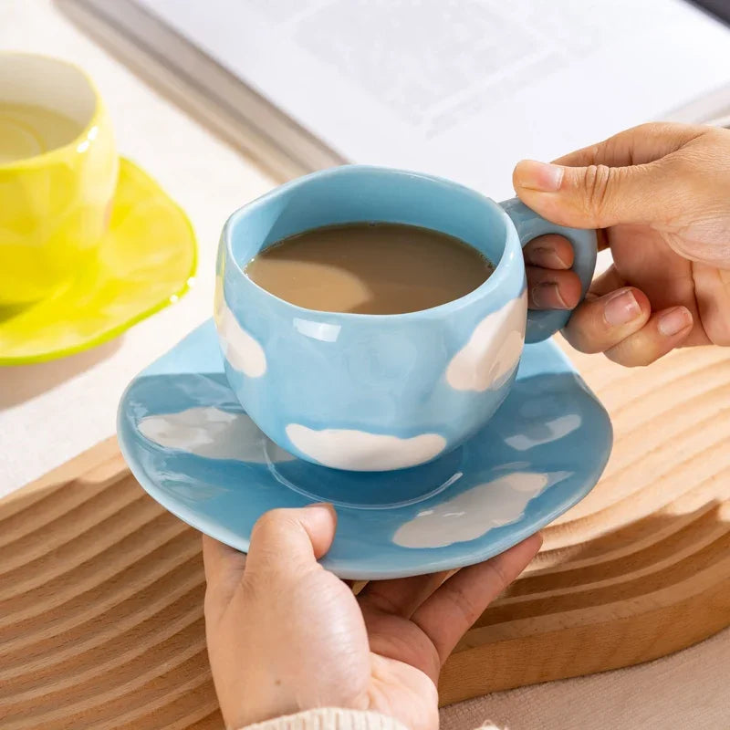 Hand-Painted Ceramic Mug & Saucer