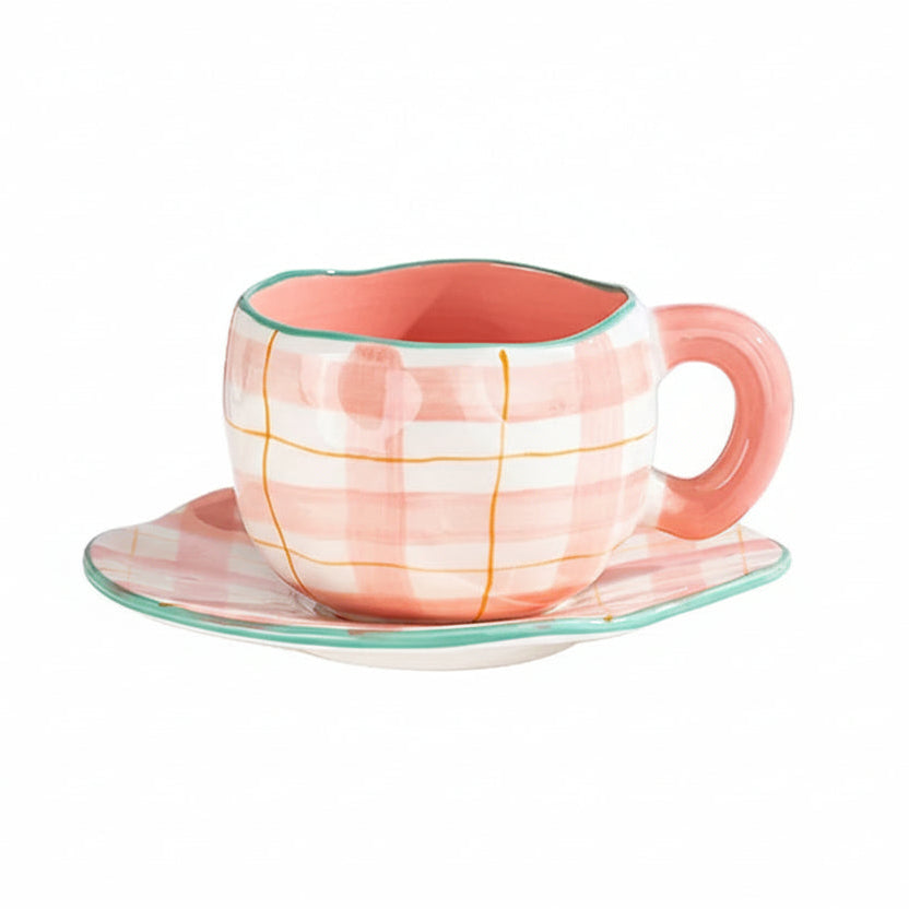 Hand-Painted Ceramic Mug & Saucer