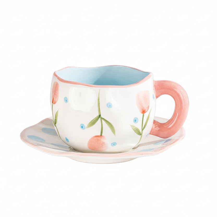 Hand-Painted Ceramic Mug & Saucer