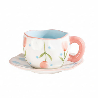 Hand-Painted Ceramic Mug & Saucer