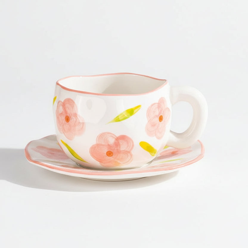Hand-Painted Ceramic Mug & Saucer