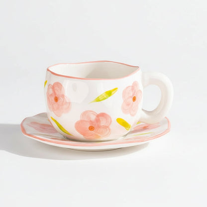 Hand-Painted Ceramic Mug & Saucer