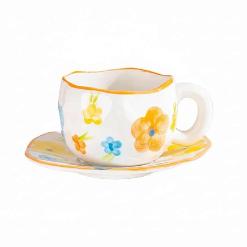Hand-Painted Ceramic Mug & Saucer