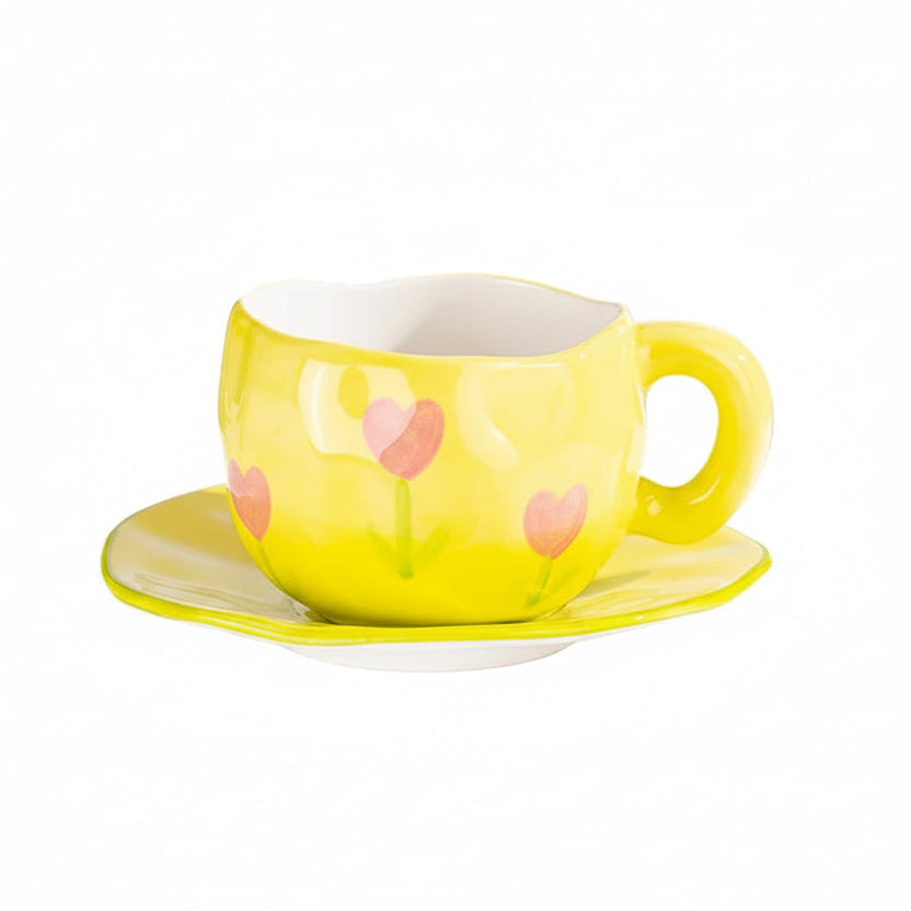 Hand-Painted Ceramic Mug & Saucer