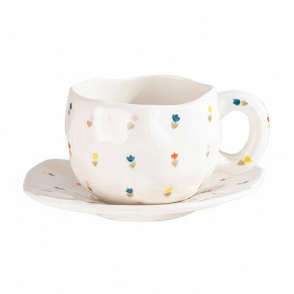 Hand-Painted Ceramic Mug & Saucer